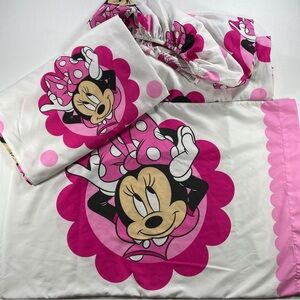 Vintage Disney Minnie Mouse Pink 3 Piece Twin Sheet Set In Great Used Condition